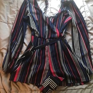 Long-Sleeved Striped Romper - Size M